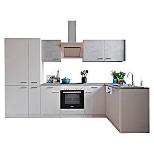 Respekta Winkelküche Malia Typ 4 (B x T: 310 x 172 cm, Weiß/Beton, Mit Elektrogeräten)