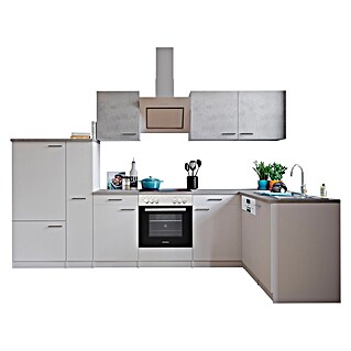 Respekta Winkelküche Malia Typ 2 (B x T: 310 x 172 cm, Weiß/Beton, Mit Elektrogeräten)
