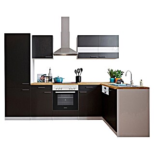 Respekta Winkelküche Malia Typ 1 (B x T: 280 x 172 cm, Schwarz, Mit Elektrogeräten)