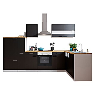 Respekta Winkelküche Malia Typ 2 (B x T: 310 x 172 cm, Schwarz, Mit Elektrogeräten)