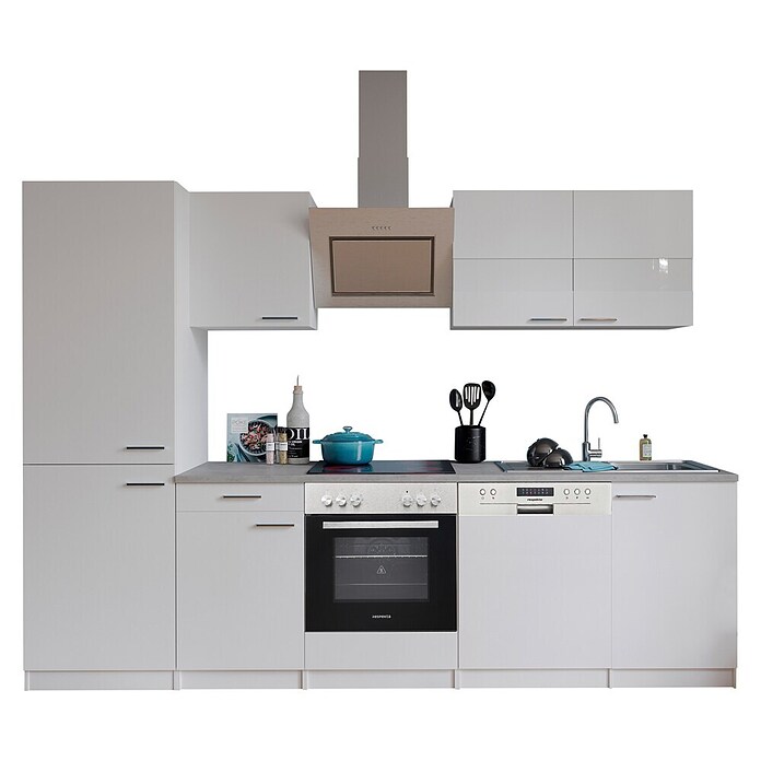 Respekta Küchenzeile KB280WWCGKE178 (Breite: 280 cm, Mit Elektrogeräten, Weiß)
