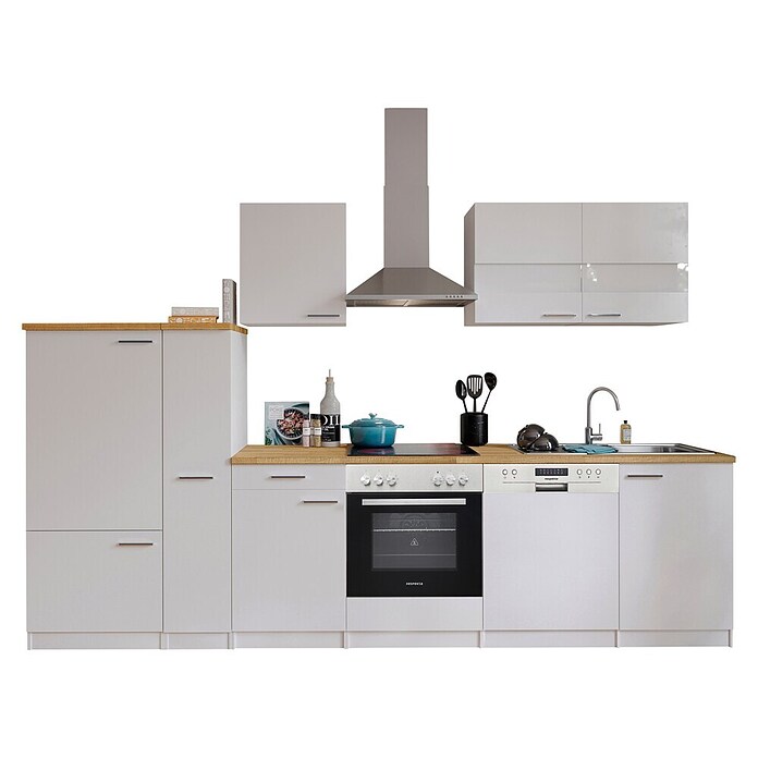 Respekta Küchenzeile KB310WWC (Breite: 310 cm, Mit Elektrogeräten, Weiß)