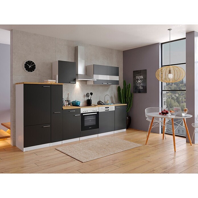 Respekta Küchenzeile KB310WSC (Breite: 310 cm, Mit Elektrogeräten, Schwarz)