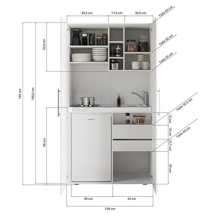 Respekta Schrankküche SKWGMIC (104 cm, Mit Glaskeramikkochfeld, Grau)