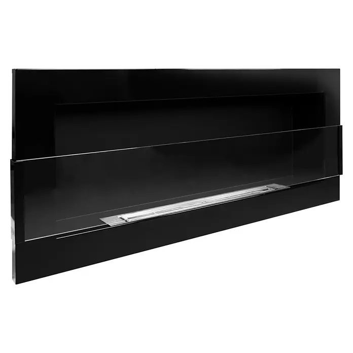 Bysil Kaminofen Bioethanol Wandkamin 90×40 cm, TÜV-Brenner 0,75 l, Schwarz Hochglanz - Material Verkleidung: Stahl