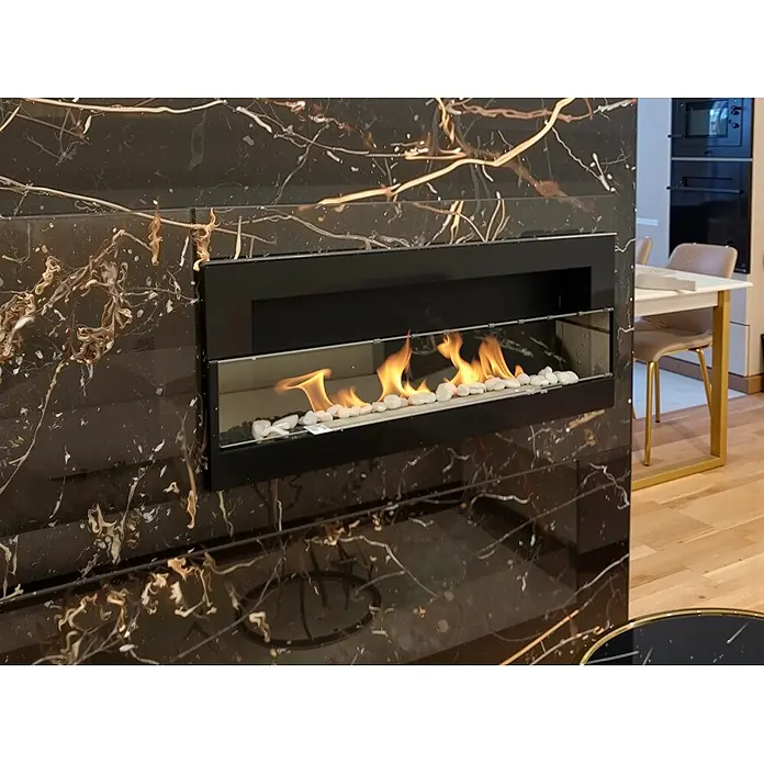 Bysil Kaminofen Bioethanol Wandkamin 90×40 cm, TÜV-Brenner 0,75 l, Schwarz Hochglanz - Material Verkleidung: Stahl