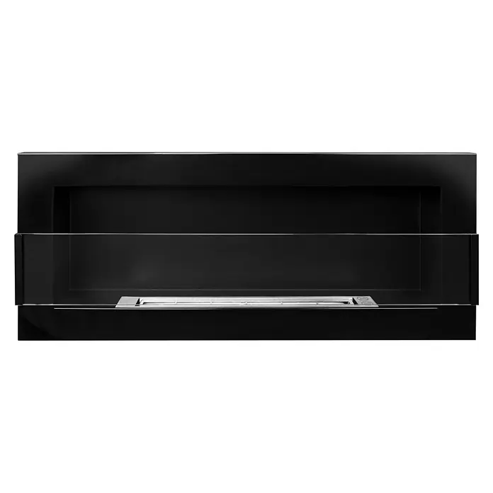 Bysil Kaminofen Bioethanol Wandkamin 90×40 cm, TÜV-Brenner 0,75 l, Schwarz Hochglanz - Material Verkleidung: Stahl