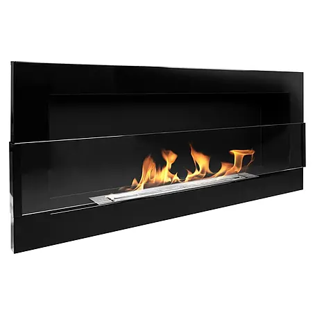 Bysil  Kaminofen Bioethanol Wandkamin 90×40 cm, TÜV-Brenner 0,75 l, Schwarz Hochglanz