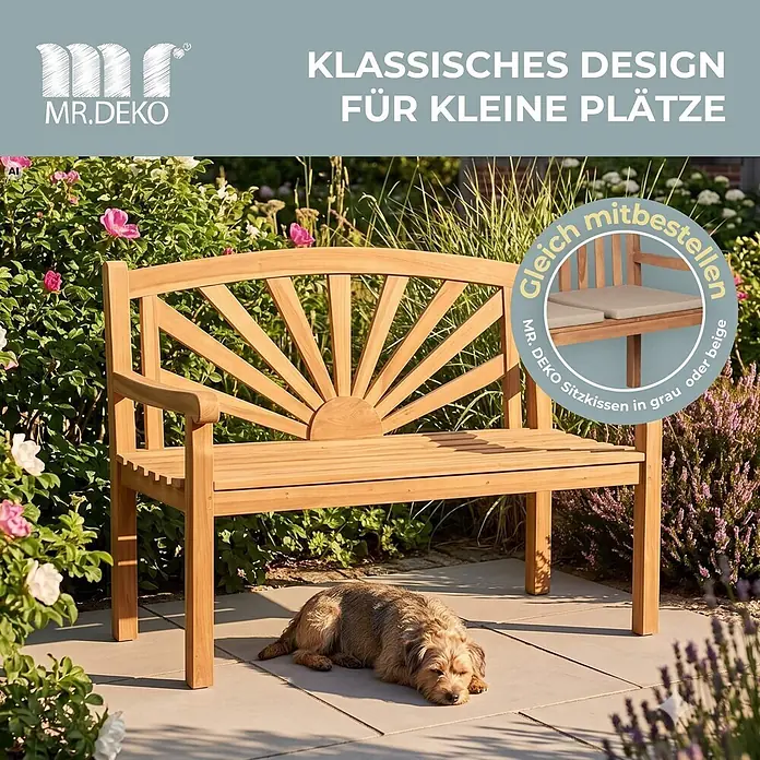 Bene Living Gartenbank SONNE - B x T x H: 120 x 60 x 94 cm, Teakholz, Natur