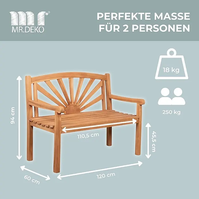 Bene Living Gartenbank SONNE - B x T x H: 120 x 60 x 94 cm, Teakholz, Natur