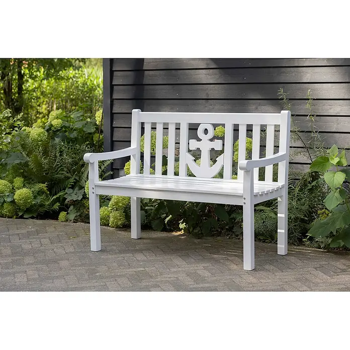 Bene Living Gartenbank Anker - B x T x H: 120 x 60 x 98 cm, Mahagoni, Weiß