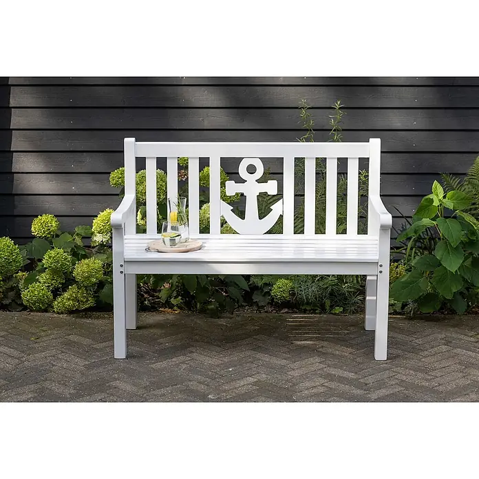 Bene Living Gartenbank Anker - B x T x H: 120 x 60 x 98 cm, Mahagoni, Weiß