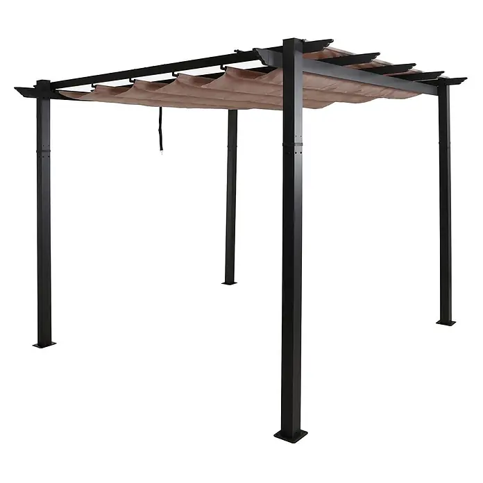 Berlinlodge Raffpavillon 3x3m mit Schiebedach - B x T: 300 x 300 cm, Farbe Dach: Taupe