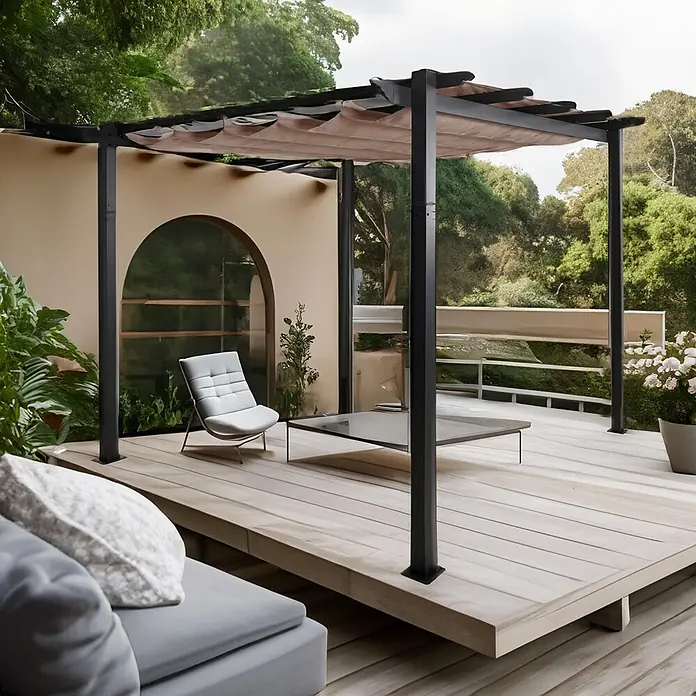 Berlinlodge Raffpavillon 3x3m mit Schiebedach - B x T: 300 x 300 cm, Farbe Dach: Taupe