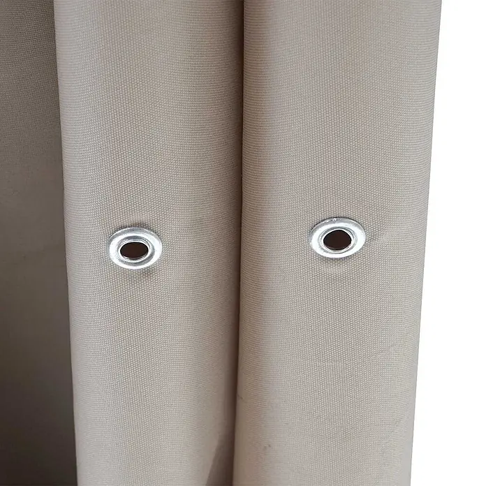 Berlinlodge Raffpavillon mit Schiebedach - B x T: 350 x 350 cm, Farbe Dach: Creme - Nahaufnahme eines beigen, leinenartigen Stoffes mit zwei silbernen Metallösen.