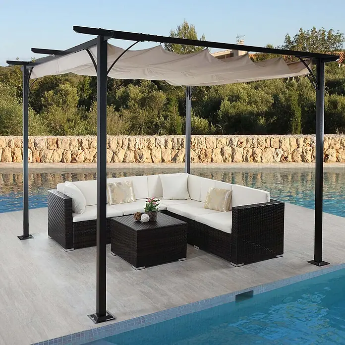 Berlinlodge Raffpavillon mit Schiebedach - B x T: 300 x 300 cm, Farbe Dach: Creme