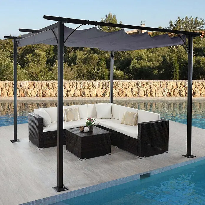Berlinlodge Raffpavillon mit Schiebedach - B x T: 300 x 300 cm, Farbe Dach: Grau