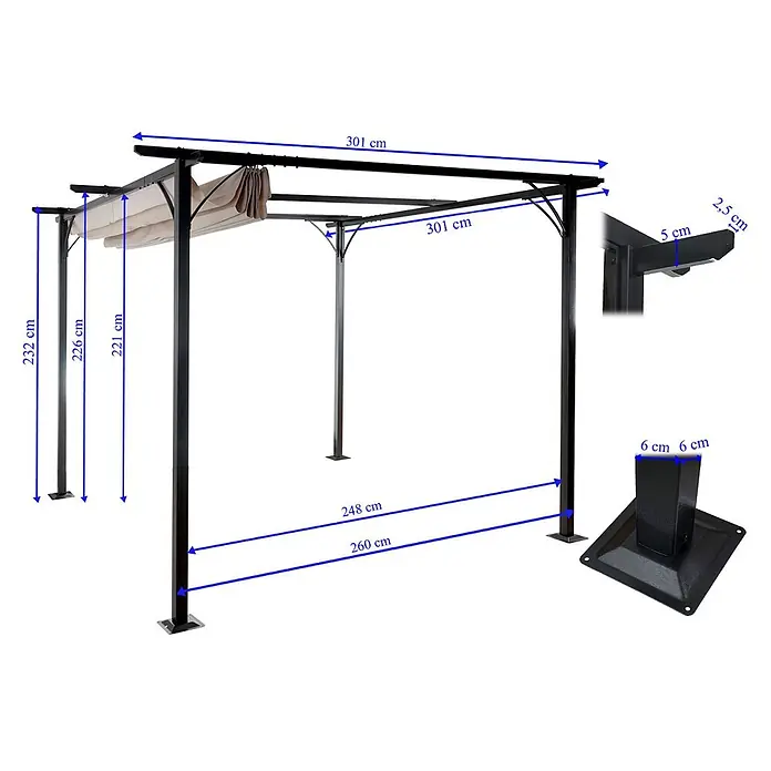 Berlinlodge Raffpavillon mit Schiebedach - B x T: 300 x 300 cm, Farbe Dach: Creme