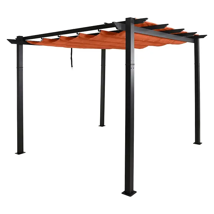 Berlinlodge Raffpavillon 3x3m mit Schiebedach - B x T: 300 x 300 cm, Farbe Dach: Terrakotta