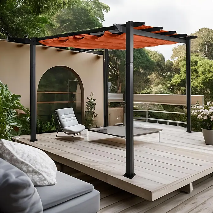 Berlinlodge Raffpavillon 3x3m mit Schiebedach - B x T: 300 x 300 cm, Farbe Dach: Terrakotta