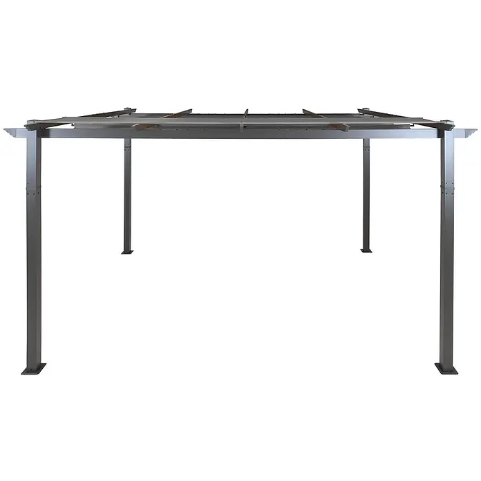 Berlinlodge Raffpavillon 4x3m mit Schiebedach - B x T: 400 x 300 cm, Farbe Dach: Grau - Graue Metall-Pergola mit Lamellendach für den Außenschatten.