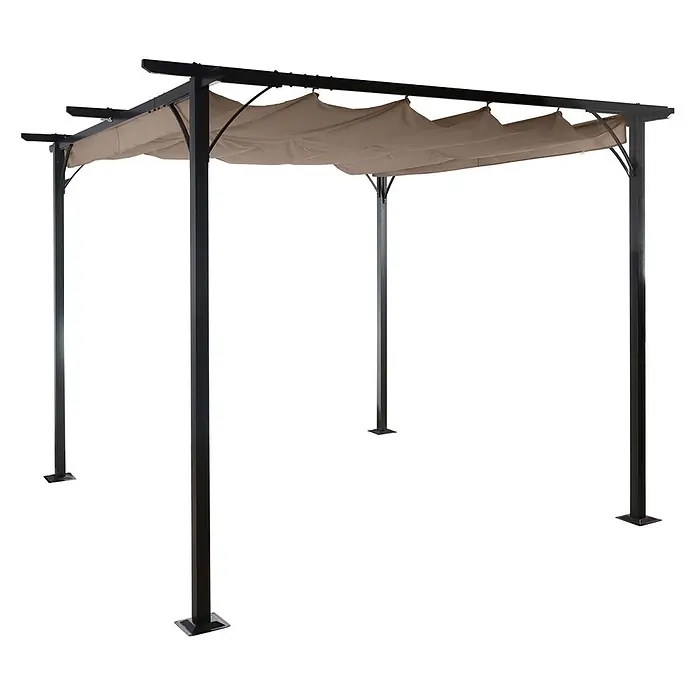 Berlinlodge Raffpavillon mit Schiebedach - B x T: 300 x 300 cm, Farbe Dach: Taupe-Braun