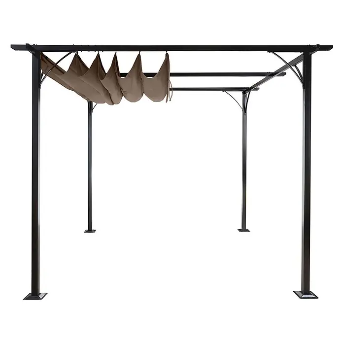 Berlinlodge Raffpavillon mit Schiebedach - B x T: 300 x 300 cm, Farbe Dach: Taupe-Braun