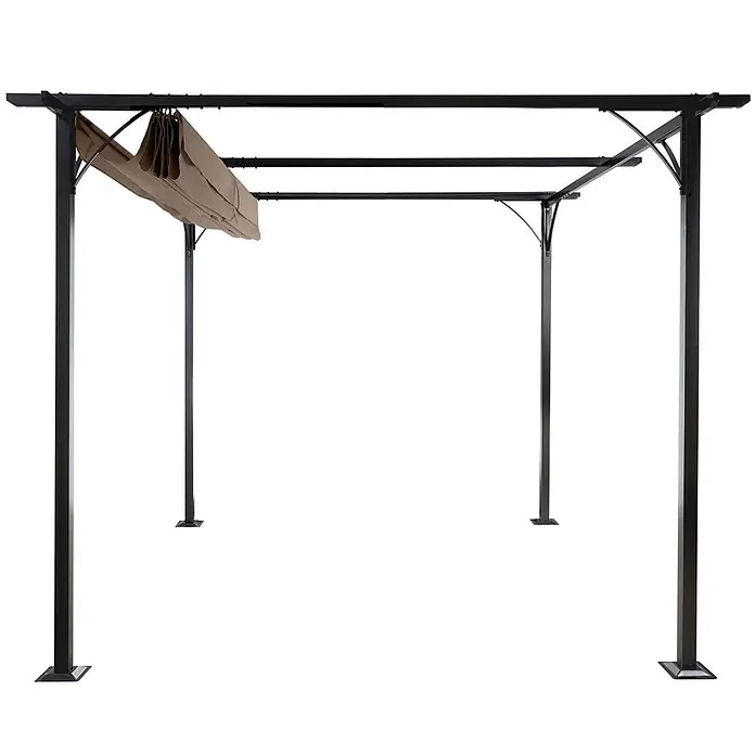 Berlinlodge Raffpavillon mit Schiebedach - B x T: 300 x 300 cm, Farbe Dach: Taupe-Braun