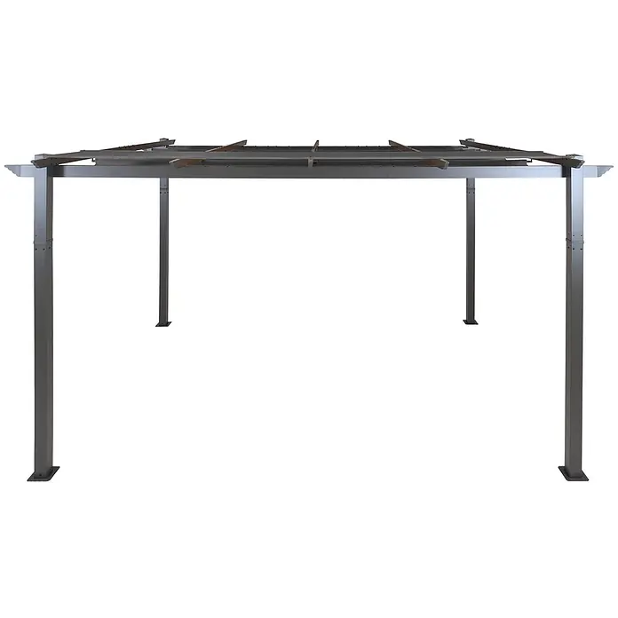 Berlinlodge Raffpavillon 4x3m mit Schiebedach - B x T: 400 x 300 cm, Farbe Dach: Anthrazit - Graue Metall-Pergola mit Lamellendach für den Sonnenschutz im Freien.
