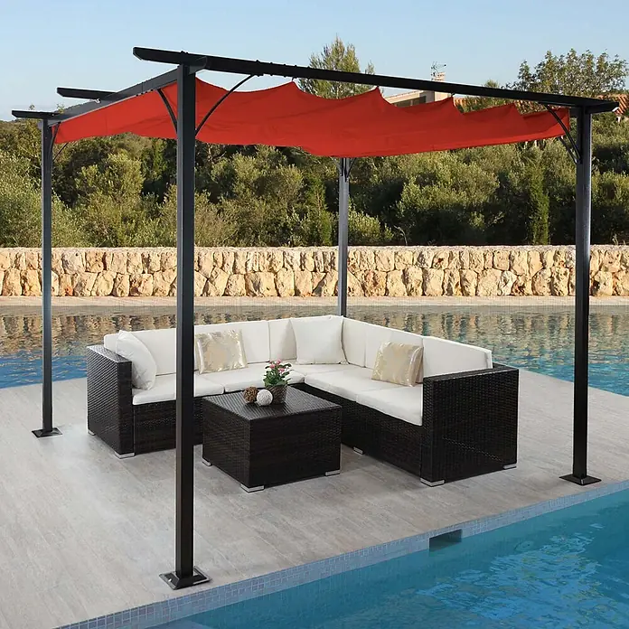 Berlinlodge Raffpavillon mit Schiebedach - B x T: 300 x 300 cm, Farbe Dach: Terrakotta