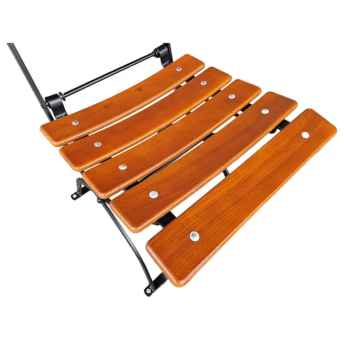 CHEFGASTRO Biergartenstuhl BERGWIESE Made in Germany 1-Sitzer HxBxT 89x40x42cm wetterfest & UV-beständig Eschenholz Schwarz/Braun -  - Braune Holzlatten-Sitzfläche mit schwarzem Metallklappgestell.