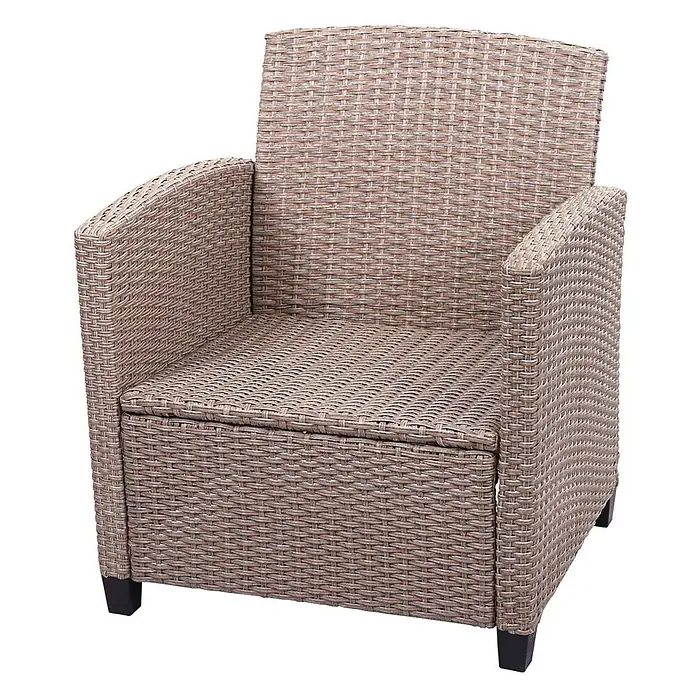 Mendler Loungemöbel-Set HWC-F10 - 4 -tlg., Polyrattan, Grau-braun, Grau, braun - Hellbrauner Polyrattan-Sessel mit Armlehnen und Rückenlehne für den Außenbereich.