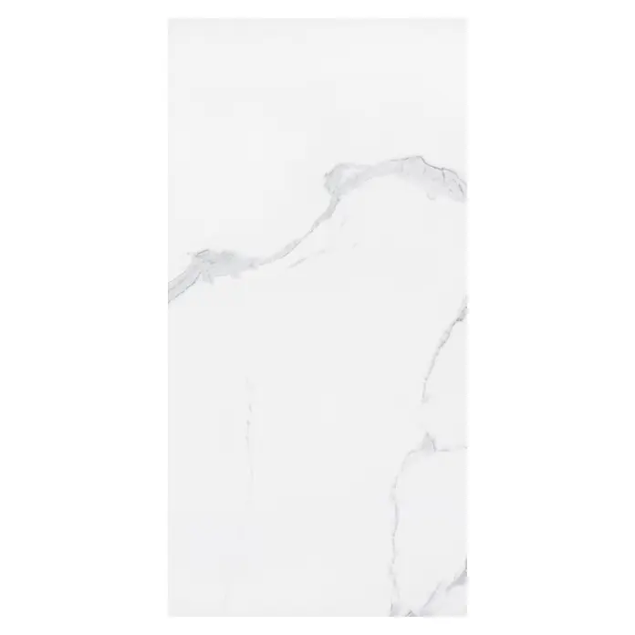 Vinylboden Rigid - Elegant Light, Fliese, 1.220 x 610 x 5 mm - Weiße Marmorplatte mit eleganten grauen Äderungen, ideal für luxuriöse Oberflächen.