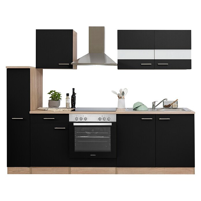 Respekta Küchenzeile KB240ESSC (Breite: 240 cm, Mit Elektrogeräten, Schwarz)