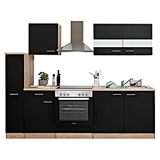 Respekta Singleküche Merle Typ 1 (Breite: 240 cm, Schwarz, Mit Elektrogeräten, Volumen Backofen: 72 l)