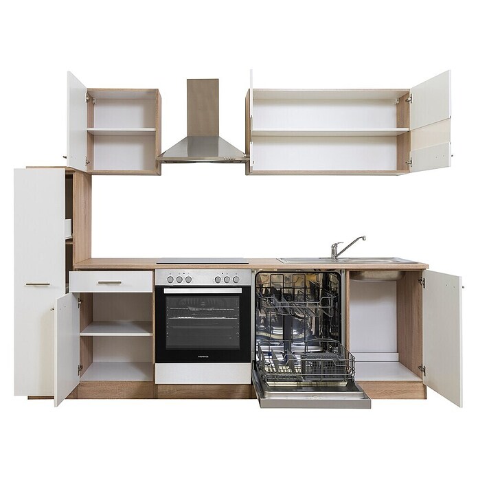 Respekta Küchenzeile KB250ESWC (Breite: 250 cm, Mit Elektrogeräten, Weiß)