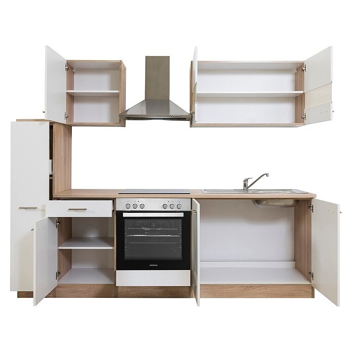 Respekta Küchenzeile KB240ESWC (Breite: 240 cm, Mit Elektrogeräten, Weiß)
