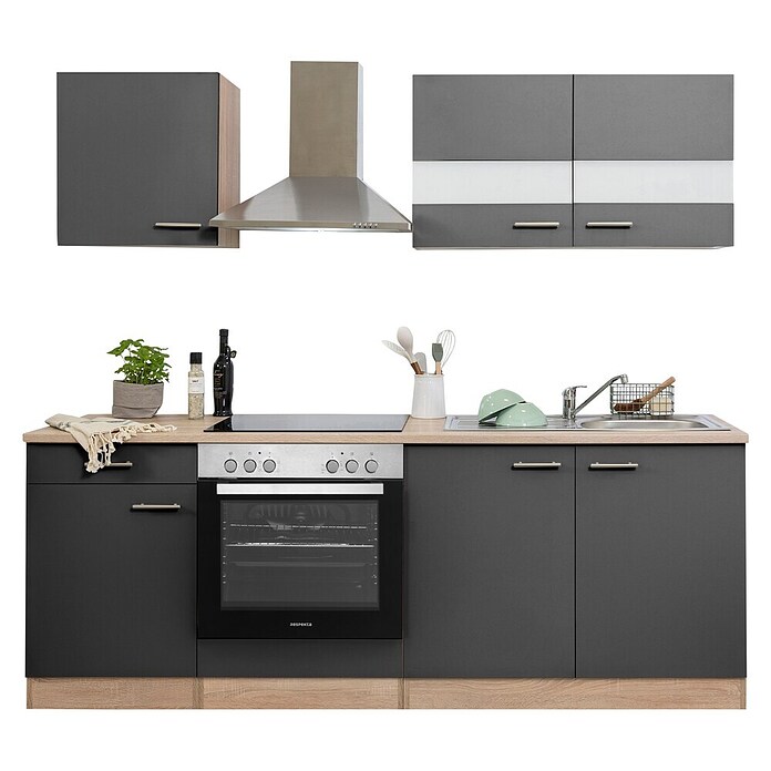 Respekta Singleküche KB210ESGC (210 cm, Grau)