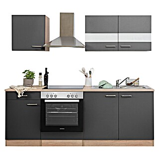 Respekta Singleküche Merle Typ 1 (Breite: 210 cm, Grau, Mit Elektrogeräten, Volumen Backofen: 72 l)
