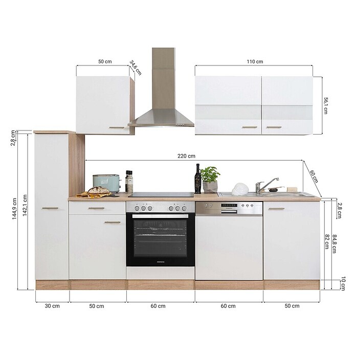 Respekta Küchenzeile KB250ESSC (Breite: 250 cm, Mit Elektrogeräten, Schwarz)