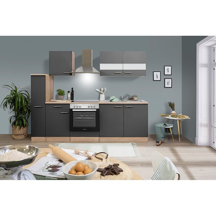 Respekta Küchenzeile KB240ESGC (Breite: 240 cm, Mit Elektrogeräten, Grau)