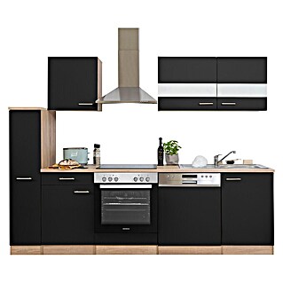 Respekta Singleküche Merle Typ 1 (Breite: 250 cm, Schwarz, Mit Elektrogeräten, Volumen Backofen: 72 l)