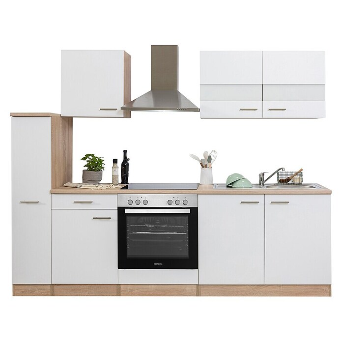 Respekta Küchenzeile KB240ESWC (Breite: 240 cm, Mit Elektrogeräten, Weiß)