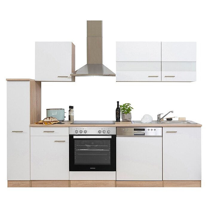 Respekta Küchenzeile KB250ESWC (Breite: 250 cm, Mit Elektrogeräten, Weiß)