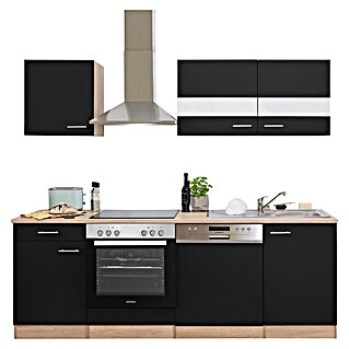Respekta Singleküche Merle Typ 1 (Breite: 220 cm, Schwarz, Mit Elektrogeräten, Volumen Backofen: 72 l)