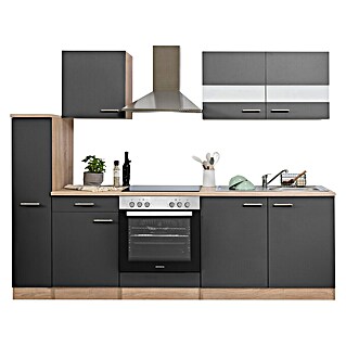 Respekta Singleküche Merle Typ 1 (Breite: 240 cm, Grau, Mit Elektrogeräten, Volumen Backofen: 72 l)