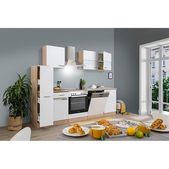 Respekta Küchenzeile KB250ESWC (Breite: 250 cm, Mit Elektrogeräten, Weiß)