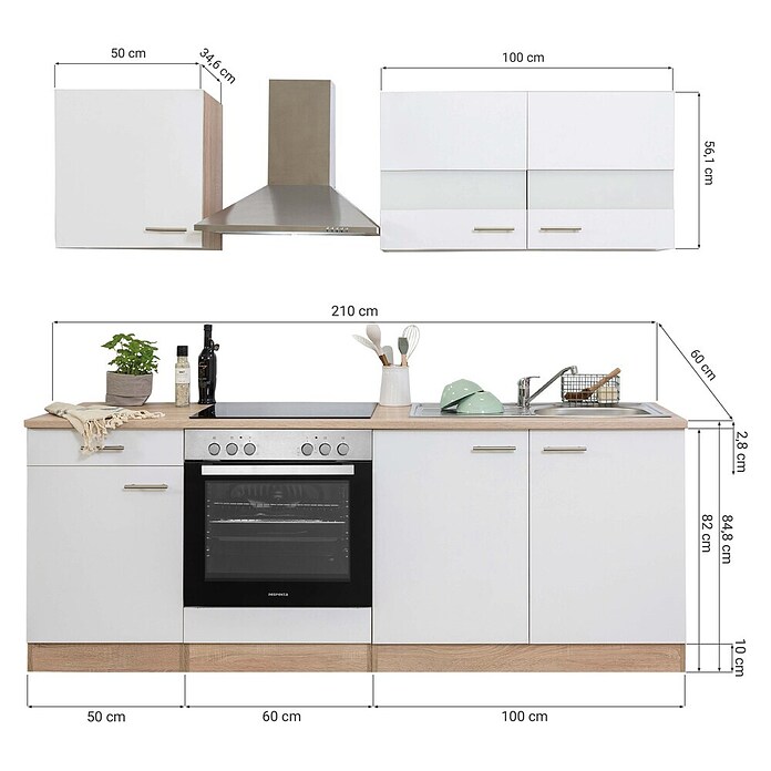Respekta Singleküche KB210ESWC (210 cm, Weiß)