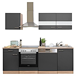 Respekta Singleküche Merle Typ 1 (Breite: 220 cm, Grau, Mit Elektrogeräten, Volumen Backofen: 72 l)