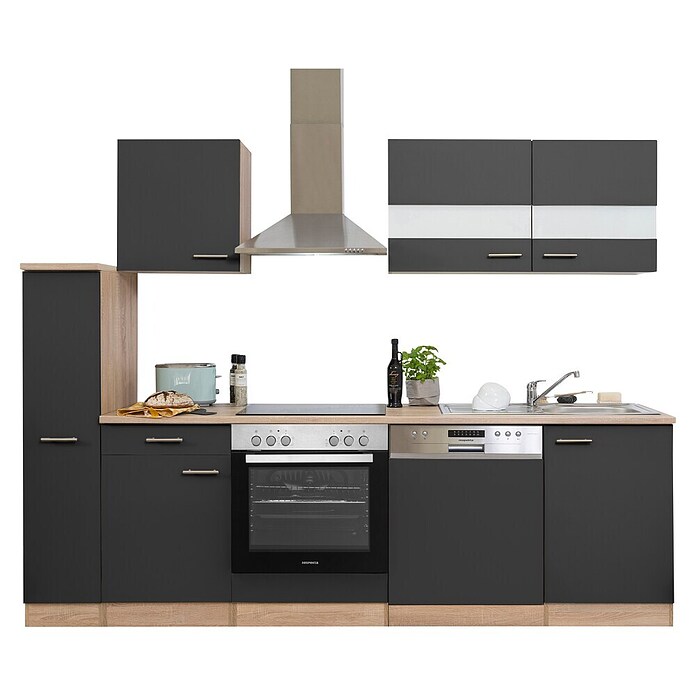 Respekta Küchenzeile KB250ESGC (Breite: 250 cm, Mit Elektrogeräten, Grau)